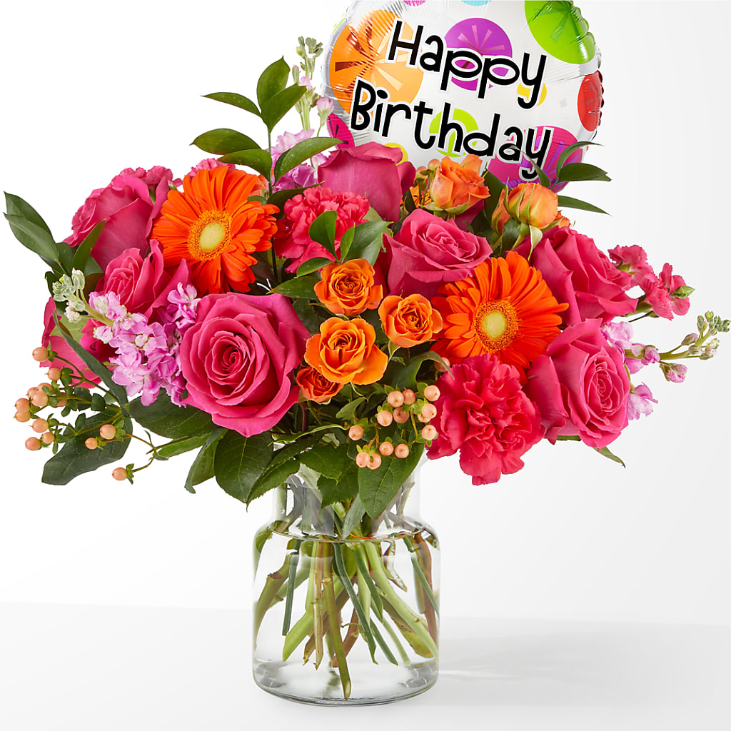 Fiesta Bouquet with Birthday Balloon – Bakers, Wichita KS