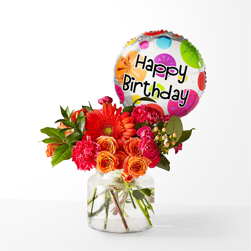 Fiesta Bouquet with Birthday Balloon – Bakers, Wichita KS