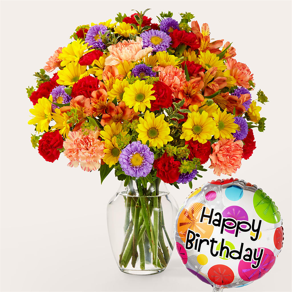 Kaleidoscope Bouquet with Birthday Balloon – Bakers, Wichita KS