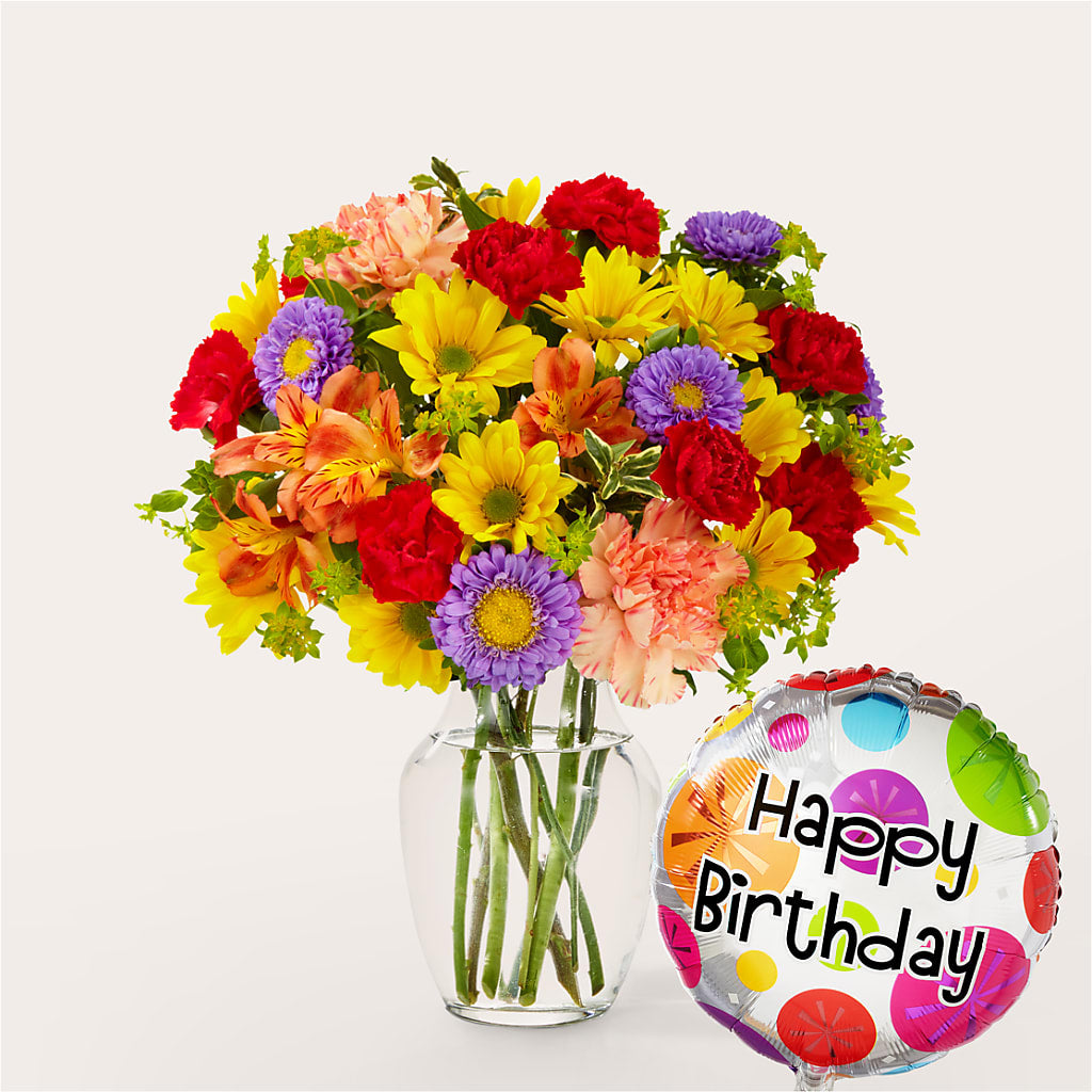 Kaleidoscope Bouquet with Birthday Balloon – Bakers, Wichita KS