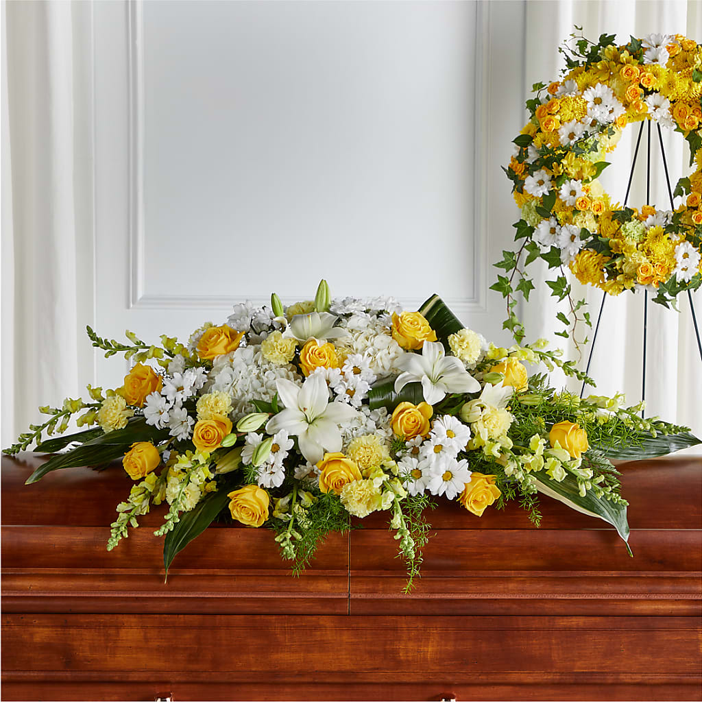 Golden Harmony Casket Spray – Bakers, Wichita KS