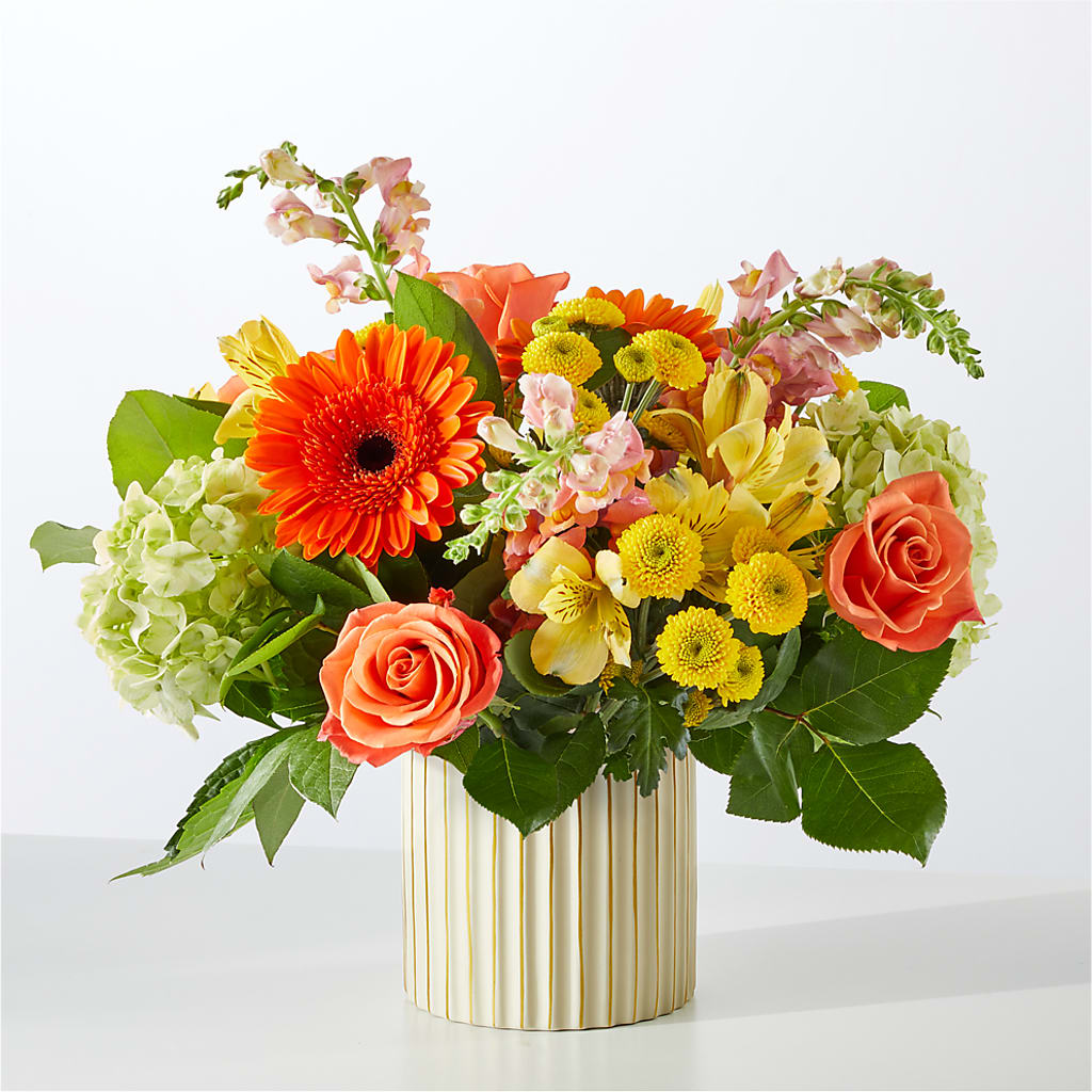 Autumn Sunshine Bouquet with Ivory Vase –  Bakers, Wichita KS